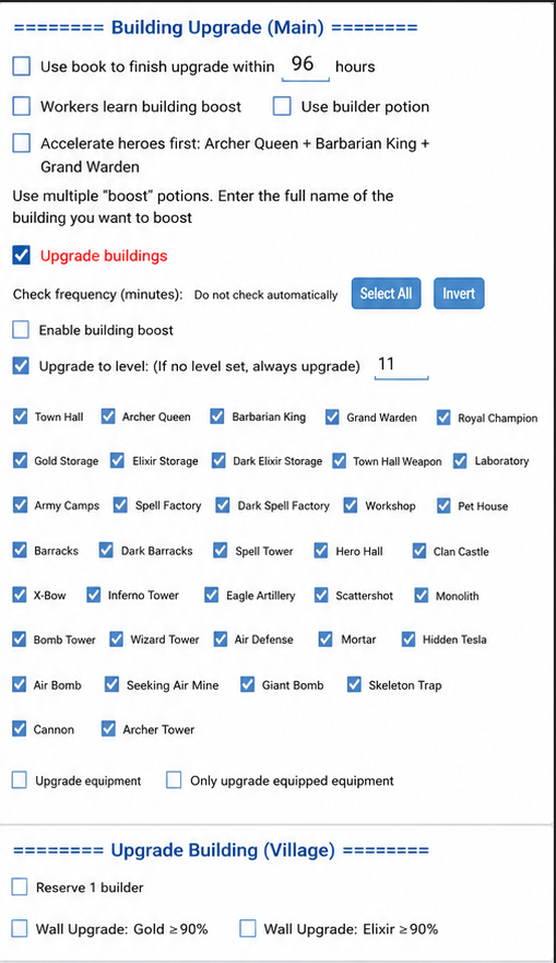 Aiwan bot building upgrade settings translated into English
